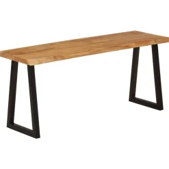 vidaXL Banco con borde natural de madera de acacia maciza 105 cm Negro Clearance
