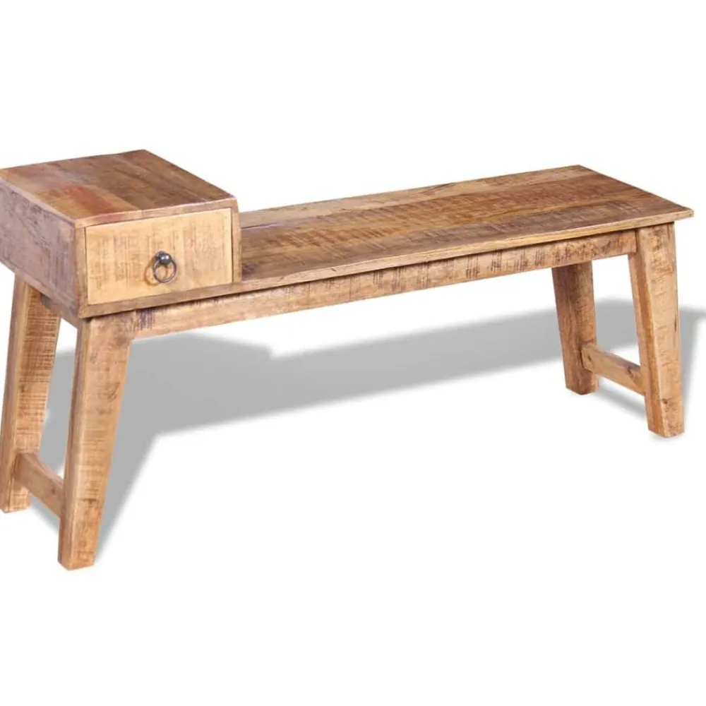 vidaXL Banco con cajón madera maciza de mango 120x36x60 cm Discount
