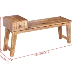 vidaXL Banco con cajón madera maciza de mango 120x36x60 cm Discount