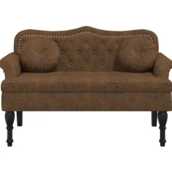 vidaXL Banco con cojines marrón 120,5x65x75 cm piel sintética Marr&oacute;n Outlet