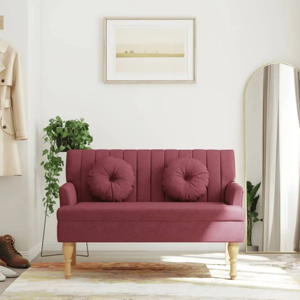 vidaXL Bancos-Banco con cojines tela rojo tinto 113x64,5x75,5 cm