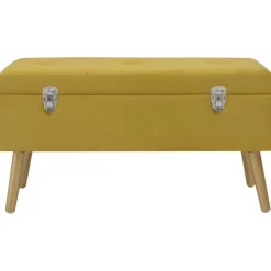 vidaXL Banco con compartimento de terciopelo 80 cm Amarillo mostaza New