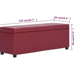 vidaXL Bancos-Banco con espacio de almacenaje 116 cm piel sintética rojo vino