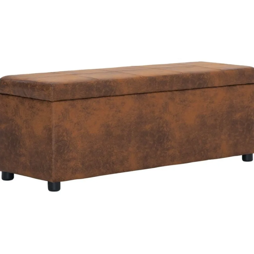 vidaXL Banco con espacio de almacenaje 116 cm ante sintético marrón Marrón Online