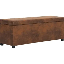 vidaXL Banco con espacio de almacenaje 116 cm ante sintético marrón Marrón Online