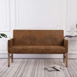 vidaXL Bancos-Banco con reposabrazos piel de ante artificial marrón 140 cm