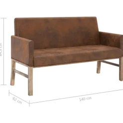 vidaXL Bancos-Banco con reposabrazos piel de ante artificial marrón 140 cm