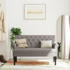 vidaXL Banco con respaldo tela gris taupe 120x62x75,5 cm Taupé Sale