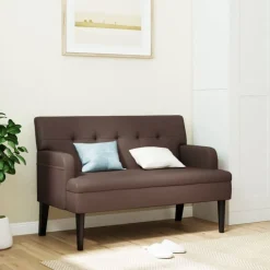 vidaXL Bancos-Banco con respaldo cuero sintético marrón 112x65,5x75 cm