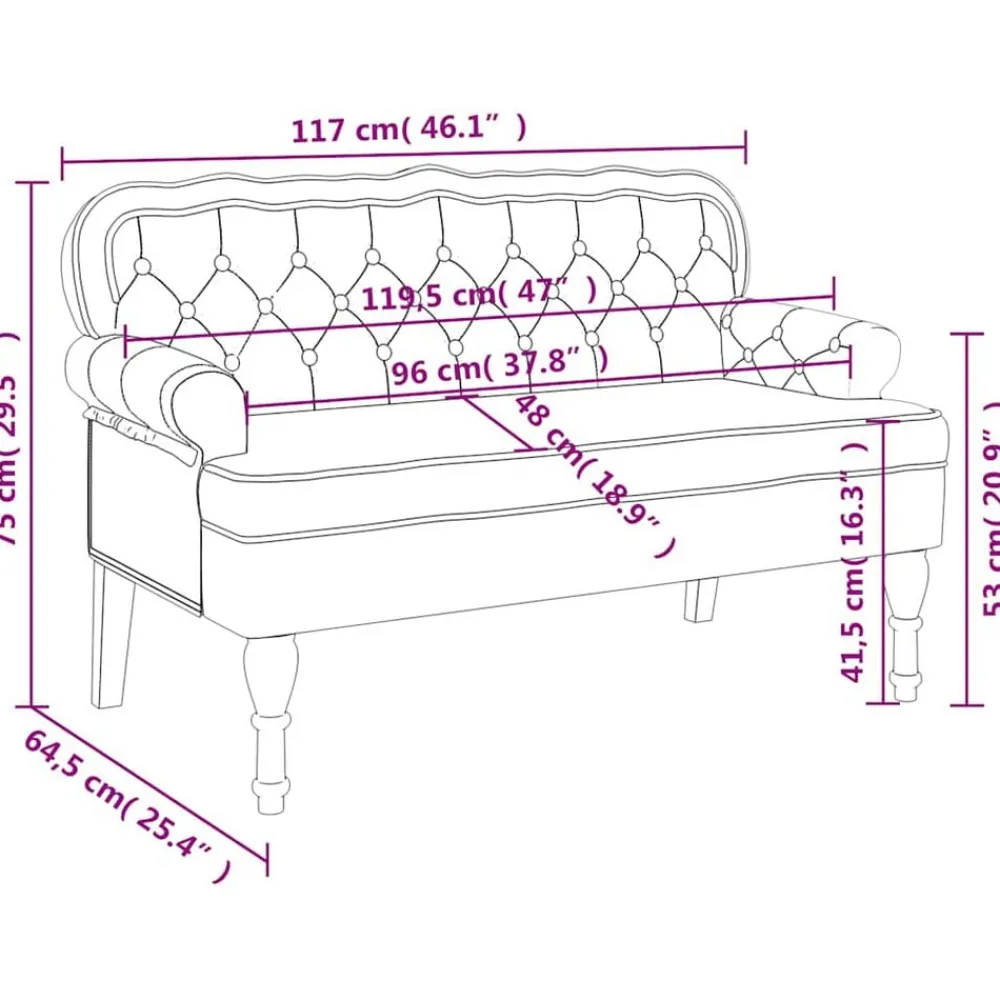 vidaXL Bancos-Banco con respaldo terciopelo 119,5x64,5x75 cm