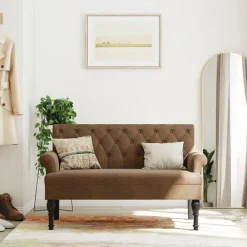 vidaXL Banco con respaldo ante sintético marrón 120x62x75,5 cm Marr&oacute;n Sale