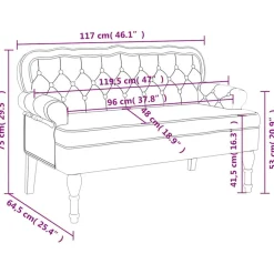 vidaXL Bancos-Banco con respaldo terciopelo 119,5x64,5x75 cm