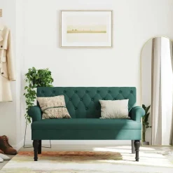 vidaXL Banco con respaldo tela 120x62x75,5 cm Verde oscuro Sale