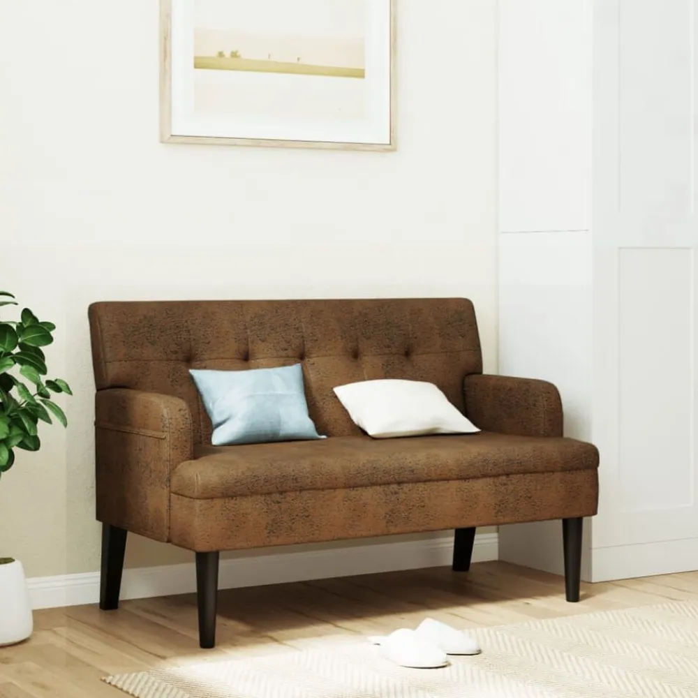 vidaXL Bancos-Banco con respaldo ante sintético marrón 112x65,5x75 cm