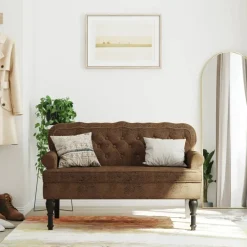 vidaXL Banco con respaldo ante sintético marrón 119,5x64,5x75 cm Marr&oacute;n Clearance