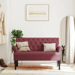 vidaXL Bancos-Banco con respaldo tela rojo tinto 120x62x75,5 cm