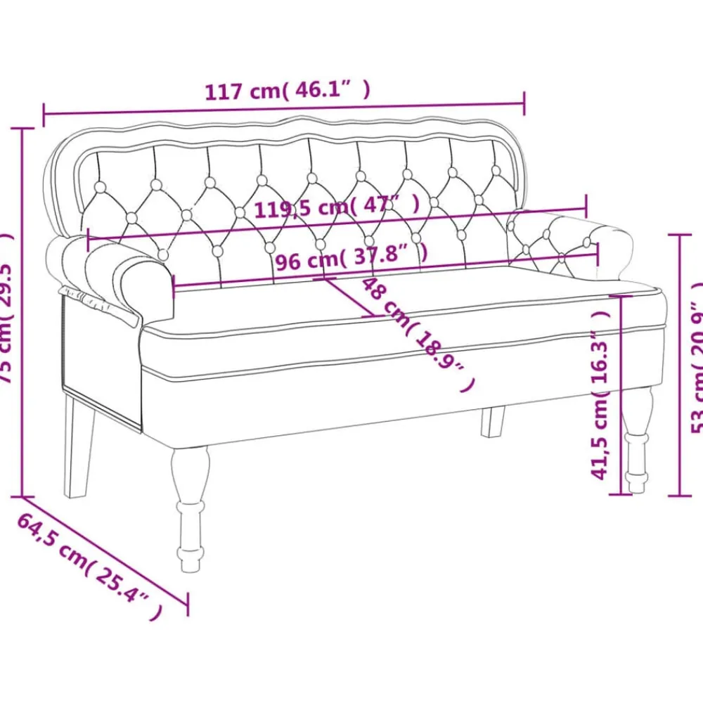 vidaXL Bancos-Banco con respaldo terciopelo color 119,5x64,5x75 cm
