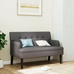 vidaXL Banco con respaldo cuero sintético 112x65,5x75 cm Gris Clearance