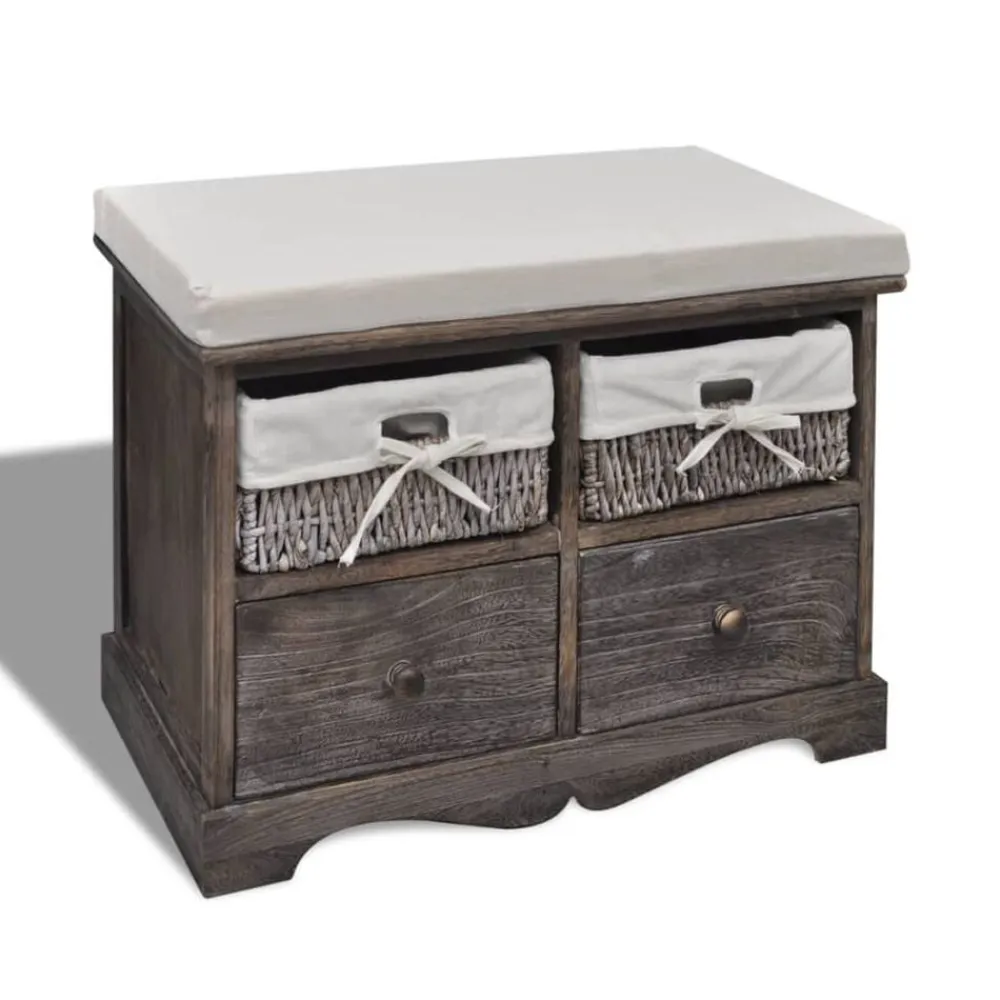 vidaXL Banco de almacenaje de madera de Paulownia marrón 62x33x42 cm New