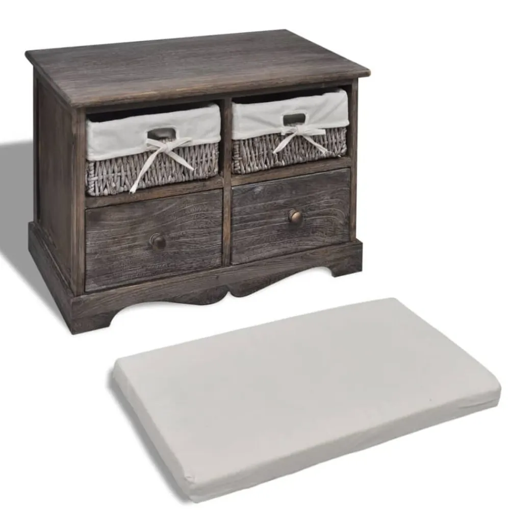 vidaXL Banco de almacenaje de madera de Paulownia marrón 62x33x42 cm New