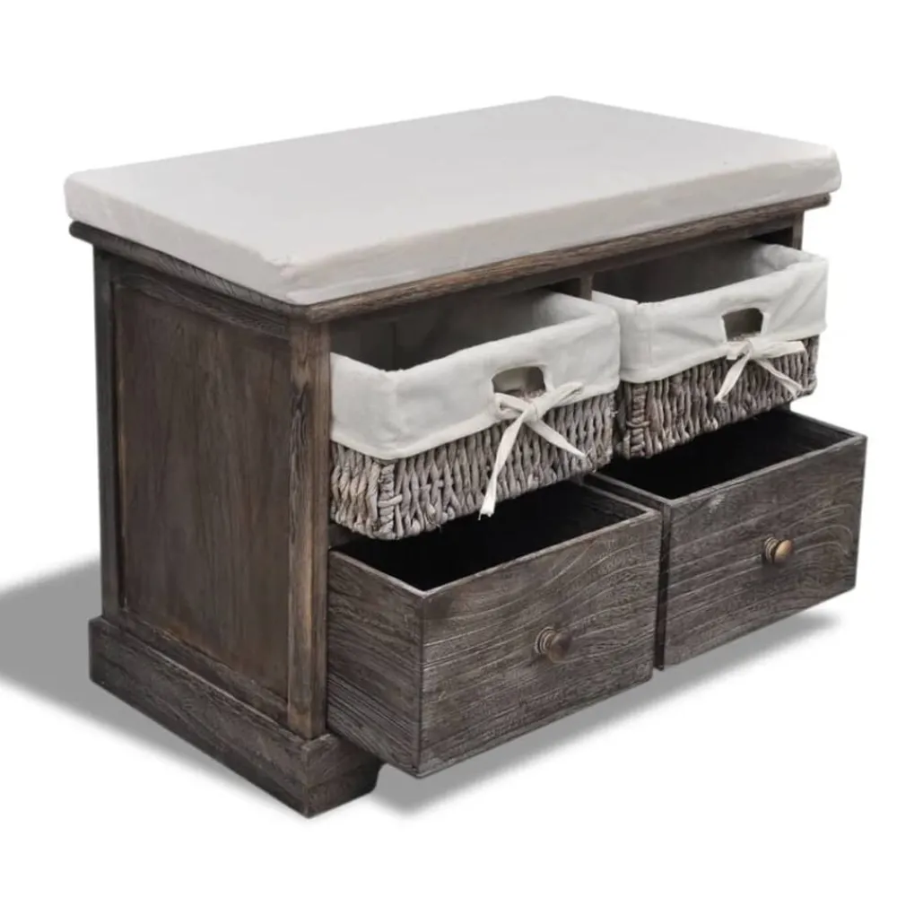 vidaXL Banco de almacenaje de madera de Paulownia marrón 62x33x42 cm New