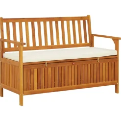 vidaXL Banco de almacenaje de jardín madera maciza acacia 120x63x84 cm Marr&oacute;n y blanco