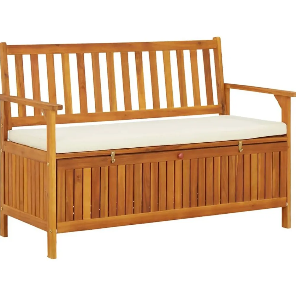 vidaXL Banco de almacenaje de jardín madera maciza acacia 120x63x84 cm Marrón y blanco