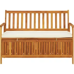 vidaXL Banco de almacenaje de jardín madera maciza acacia 120x63x84 cm Marr&oacute;n y blanco