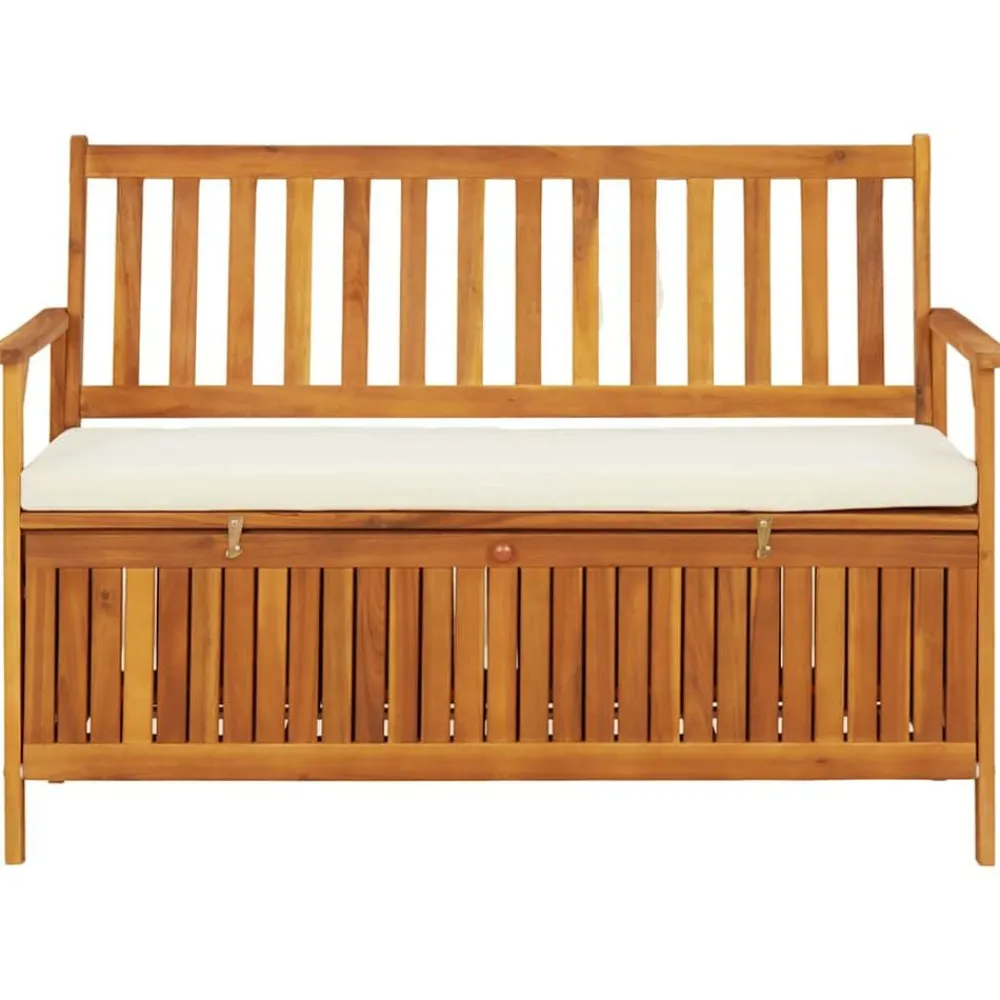 vidaXL Banco de almacenaje de jardín madera maciza acacia 120x63x84 cm Marrón y blanco