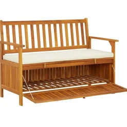 vidaXL Banco de almacenaje de jardín madera maciza acacia 120x63x84 cm Marrón y blanco