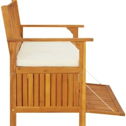 vidaXL Banco de almacenaje de jardín madera maciza acacia 120x63x84 cm Marrón y blanco