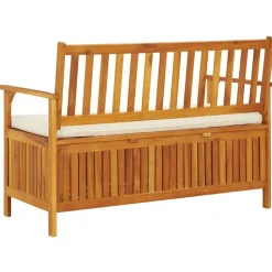 vidaXL Banco de almacenaje de jardín madera maciza acacia 120x63x84 cm Marrón y blanco
