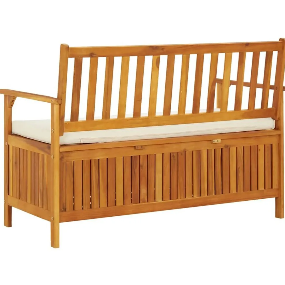vidaXL Banco de almacenaje de jardín madera maciza acacia 120x63x84 cm Marrón y blanco