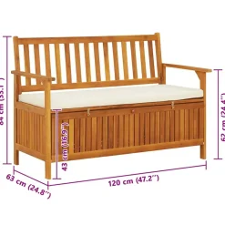 vidaXL Banco de almacenaje de jardín madera maciza acacia 120x63x84 cm Marrón y blanco