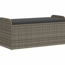 vidaXL Muebles De Jardín-Banco de almacenaje con cojín ratán sintético 115x51x52 cm