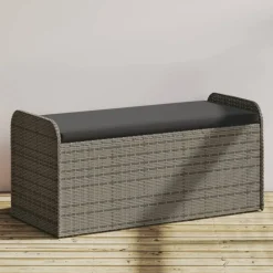 vidaXL Muebles De Jardín-Banco de almacenaje con cojín ratán sintético 115x51x52 cm