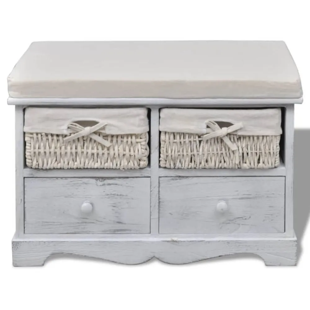 vidaXL Banco de almacenaje de madera de Paulownia blanco 62x33x42 cm Sale