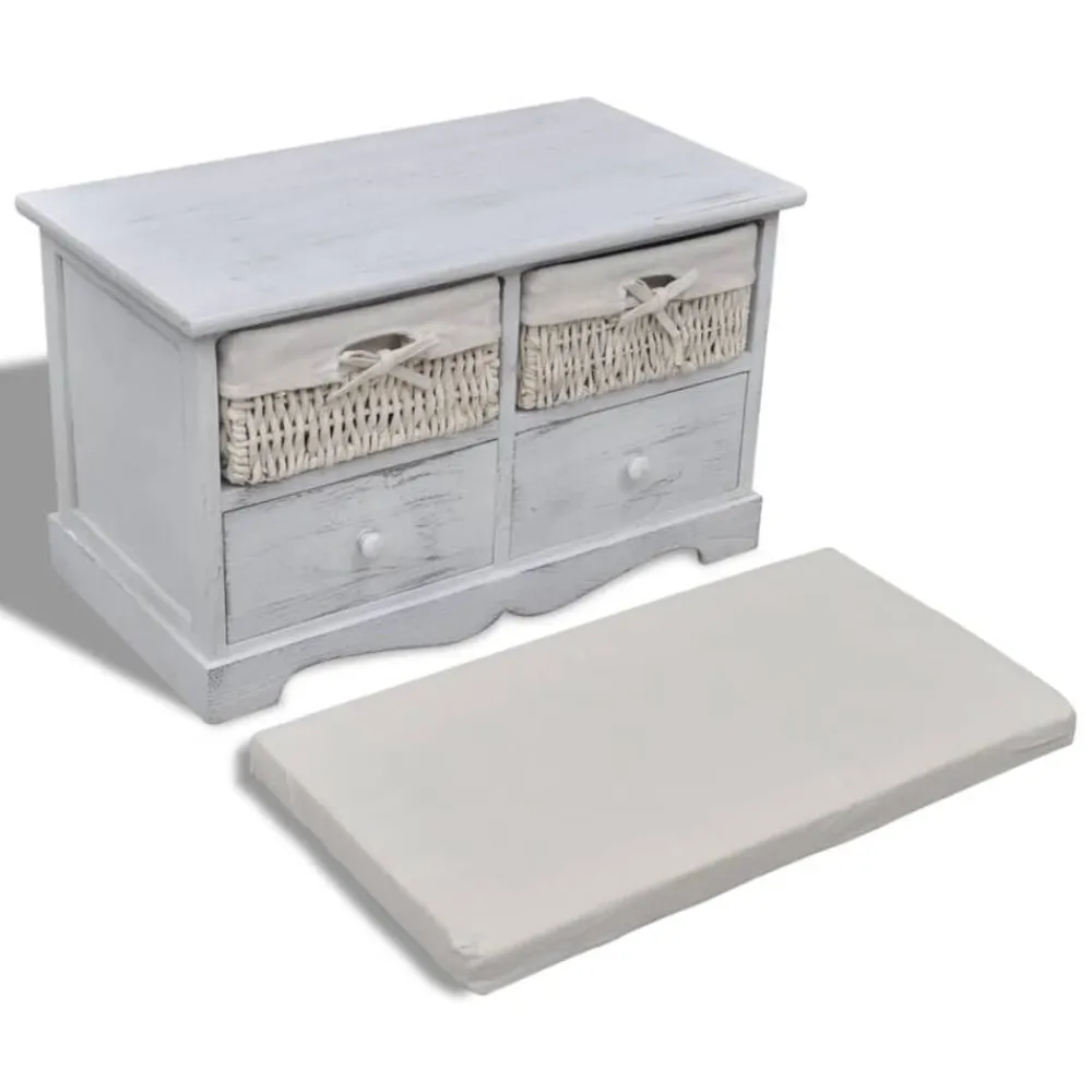 vidaXL Banco de almacenaje de madera de Paulownia blanco 62x33x42 cm Sale