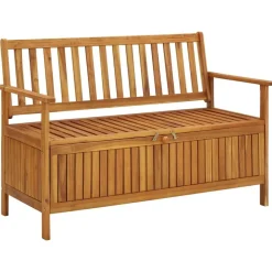 vidaXL Banco de almacenaje de jardín madera de acacia maciza 120 cm Marr&oacute;n Clearance
