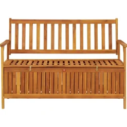 vidaXL Banco de almacenaje de jardín madera de acacia maciza 120 cm Marr&oacute;n Clearance