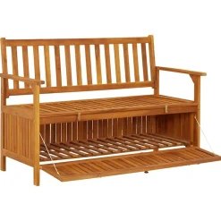 vidaXL Banco de almacenaje de jardín madera de acacia maciza 120 cm Marrón Clearance