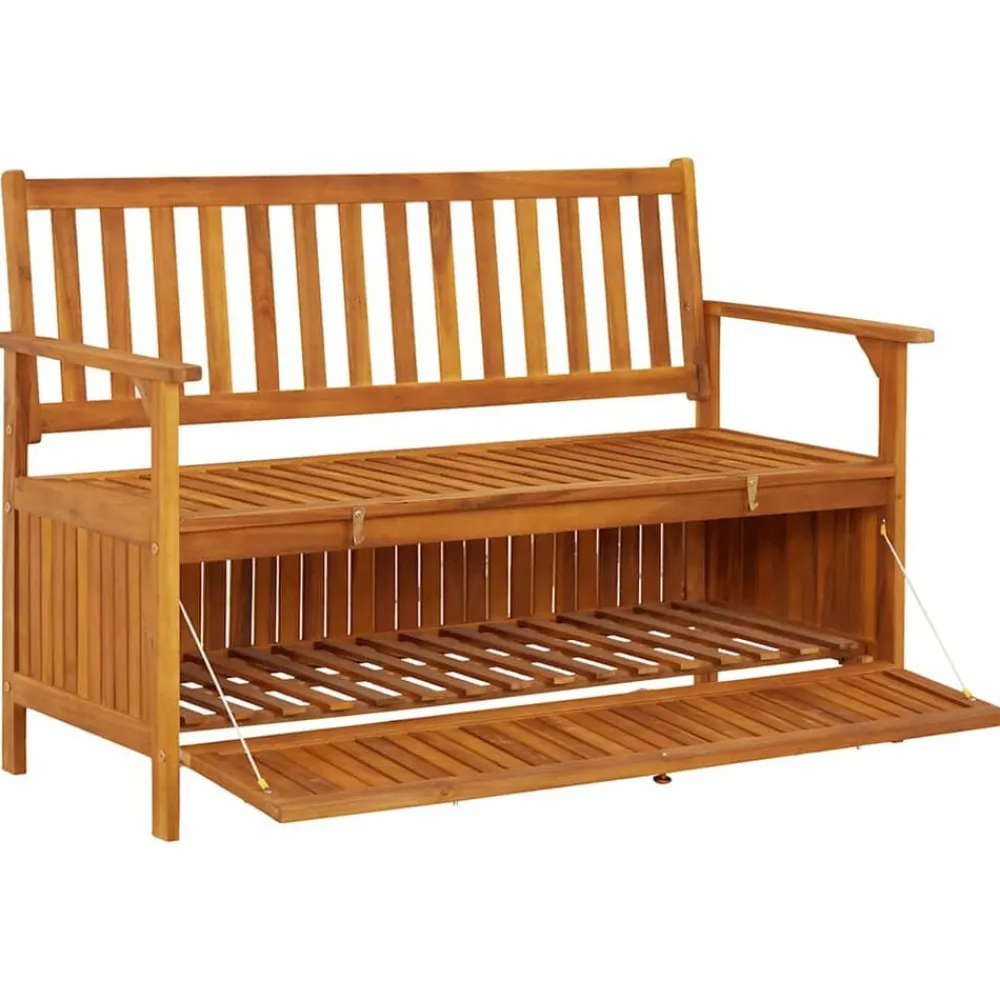 vidaXL Banco de almacenaje de jardín madera de acacia maciza 120 cm Marrón Clearance
