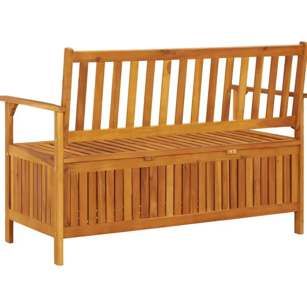 vidaXL Banco de almacenaje de jardín madera de acacia maciza 120 cm Marrón Clearance