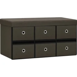 vidaXL Bancos-Banco de almacenaje plegable lino sintético marrón 76x38x38 cm
