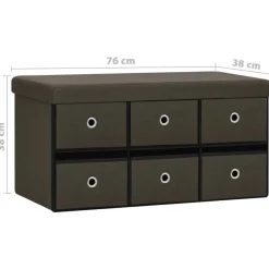 vidaXL Bancos-Banco de almacenaje plegable lino sintético marrón 76x38x38 cm