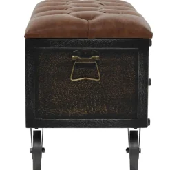 vidaXL Bancos-Banco de almacenaje madera maciza cuero sintético 80,5x41x50cm