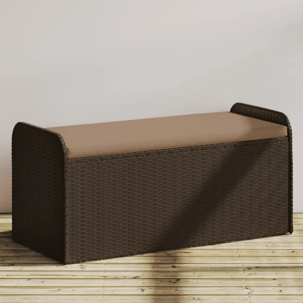 vidaXL Banco de almacenaje y cojín ratán sintético marrón 115x51x52 cm Marrón Discount