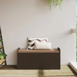 vidaXL Banco de almacenaje y cojín ratán sintético marrón 115x51x52 cm Marrón Discount