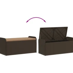 vidaXL Banco de almacenaje y cojín ratán sintético marrón 115x51x52 cm Marrón Discount