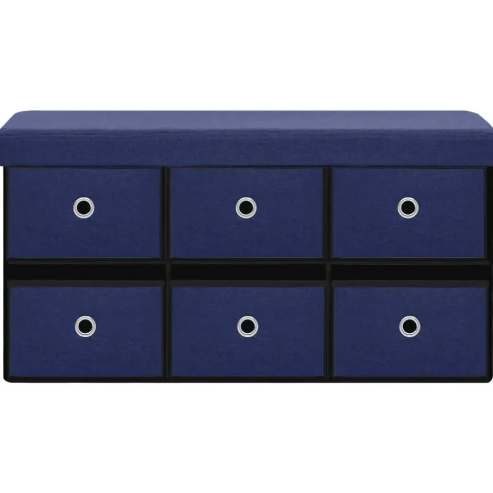 vidaXL Banco de almacenaje plegable lino sintético 76x38x38 cm Azul Discount